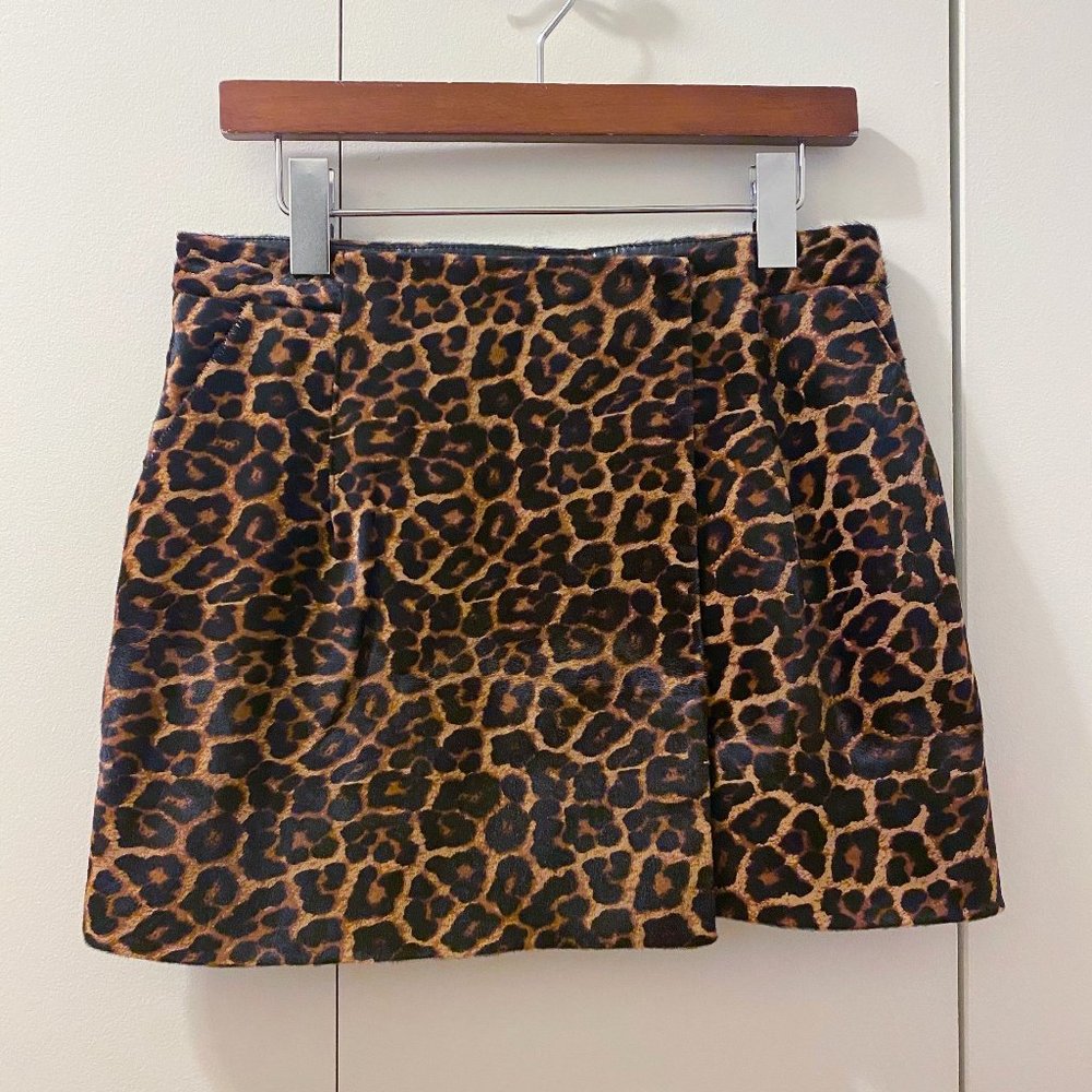 DVF leopard calf hair fur mini skirt